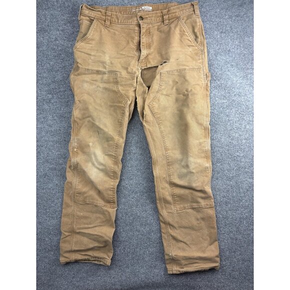 Carhartt Pants Mens 36x34 Brown Rugged Flex Duck Double Front Utility Workwear - Picture 1 of 9
